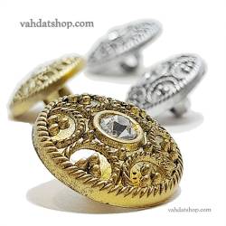 دکمه 2 سایز پایه دار طلایی نقره ای نگین دار طرح 1