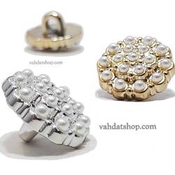 دکمه 2 سایز پایه دار طلایی نقره ای مروارید