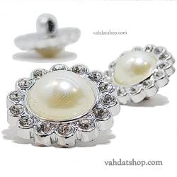 دکمه 2 سایز پایه دار نقره ای مرواریدی