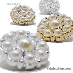 دکمه 2 سایز پایه دار طلایی نقره ای مروارید طرح 2