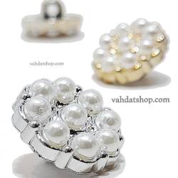 دکمه 2 سایز پایه دار طلایی نقره ای مروارید طرح 3