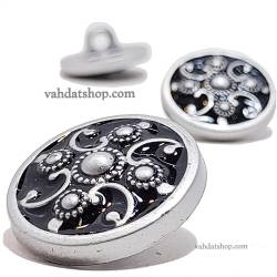 دکمه 2 سایز پایه دار نقره ای مشکی طرح 1