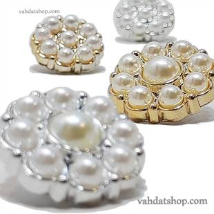 دکمه 2 سایز پایه دار طلایی نقره ای مروارید طرح 2