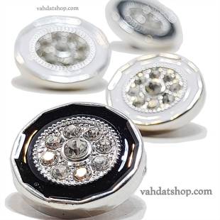 دکمه 2 سایز پایه دار دور نقره ای سفید مشکی