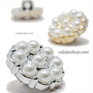 دکمه 2 سایز پایه دار طلایی نقره ای مروارید طرح 3